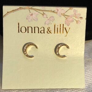 Lonna & Lilly Petite Gold & clear crystal ls Crescent Moon stud Earrings